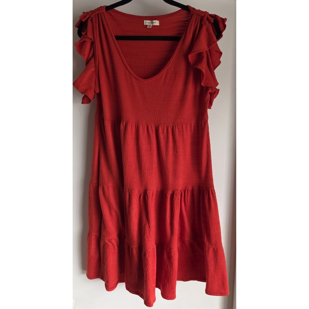 Max Studio Dress Women M Red Short Sleeve Casual Boho Midi Sundress Gown
